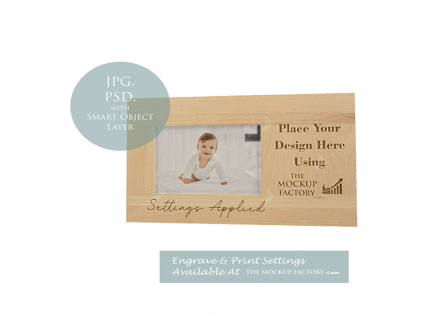 Oak Long Landscape Photo Frame Baby Theme Mockup - Print & Engraving -Natural Botanicals - PSD Templates with Smart Object - UK Product Mockup