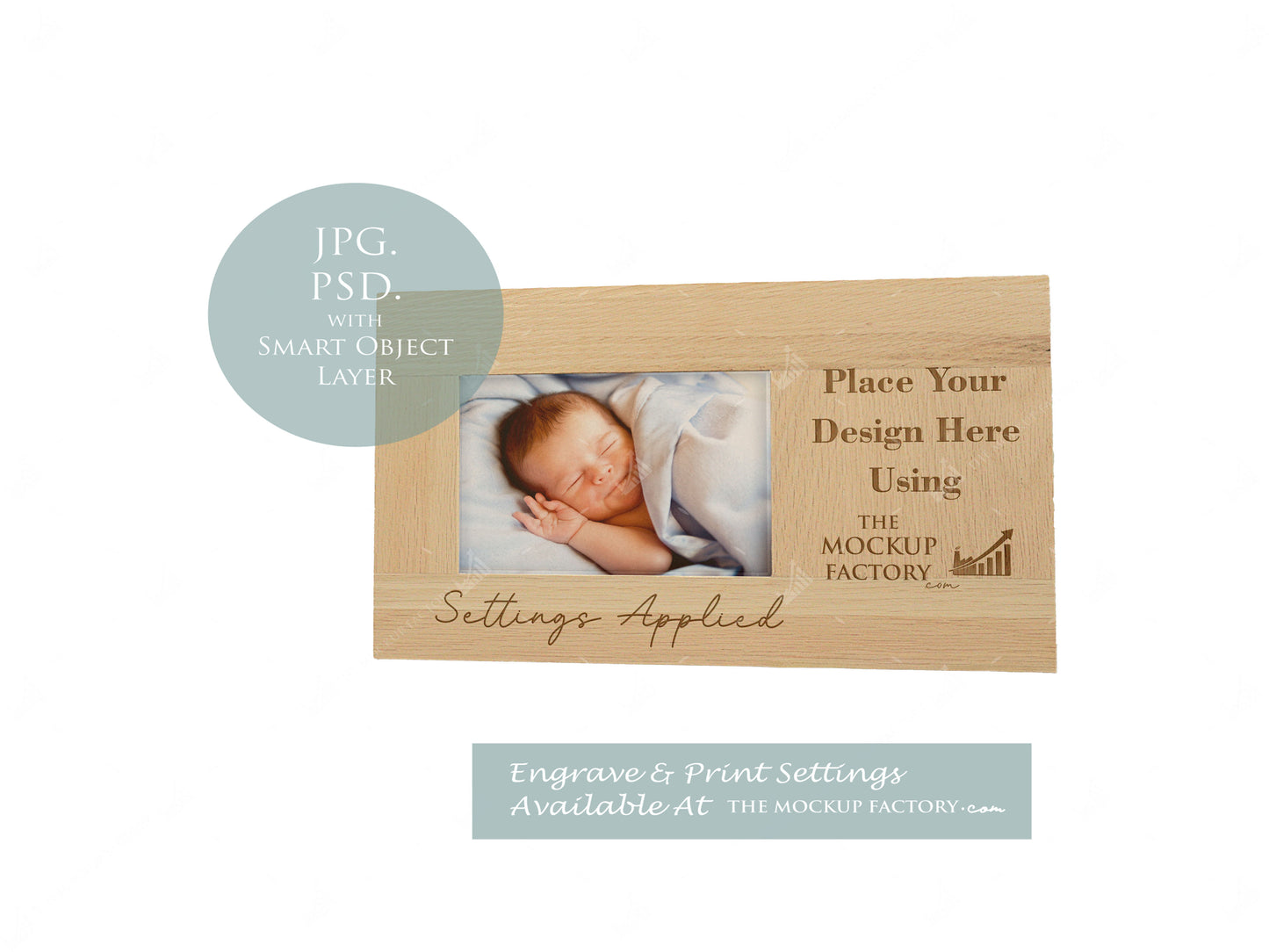 Oak Long Landscape Photo Frame Mockup - Print & Engraving -Natural Botanicals - PSD Templates with Smart Object - UK Product Mockup