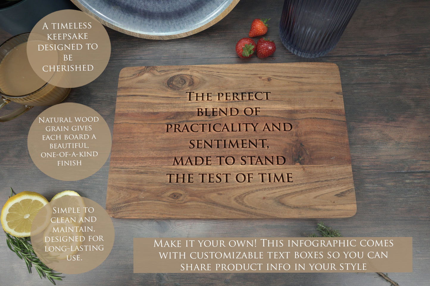 Large Acacia Rectangle Chopping Board Mockup Template Bundle - Dark Vintage - PSD & JPG with Smart Object - UK Product Mockup