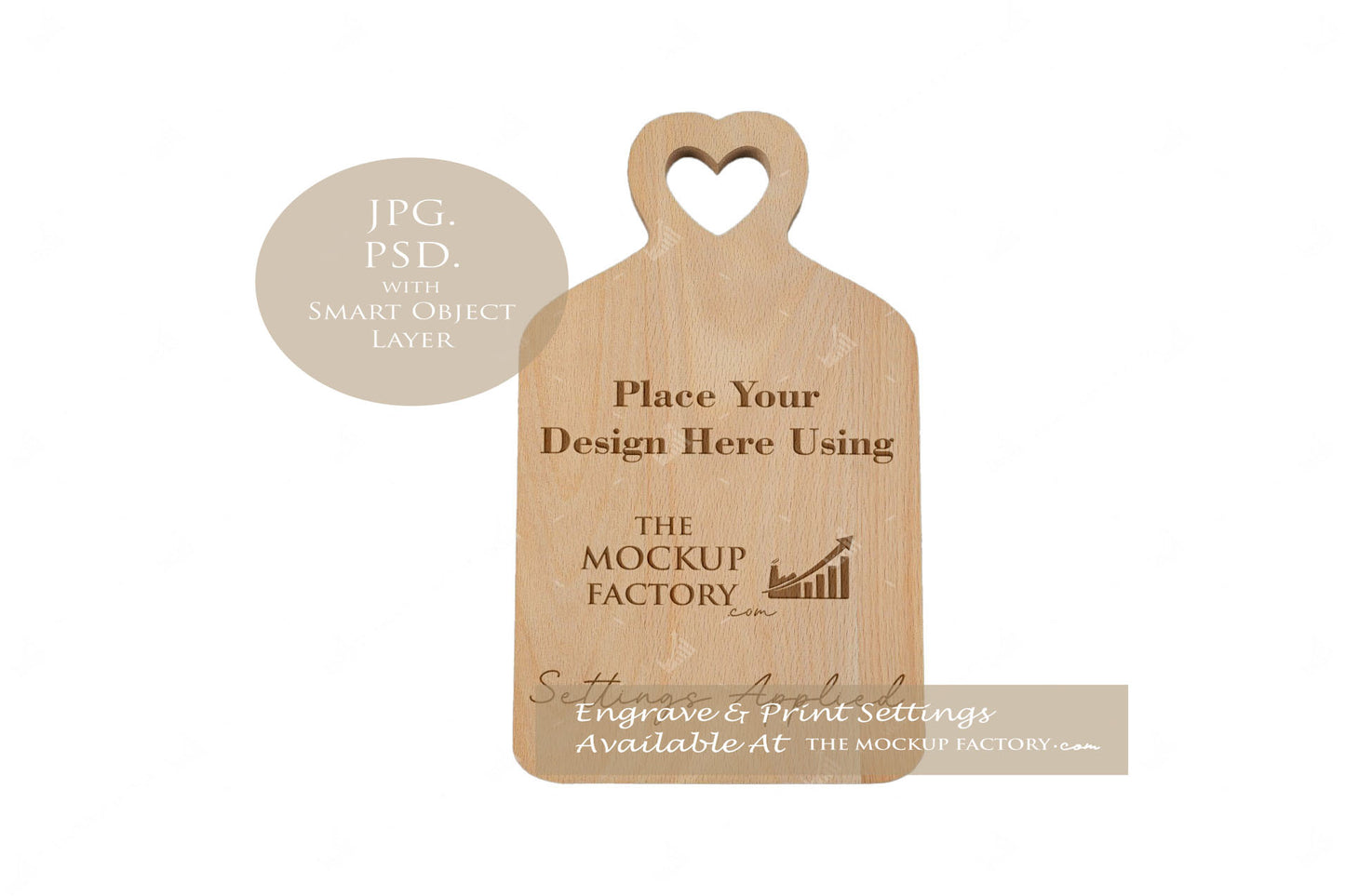 Beech Heart Cut Out Chopping Board - Plaque - Mockup - Dark Vintage - PSD Template with Smart Object - UK Product Mockup