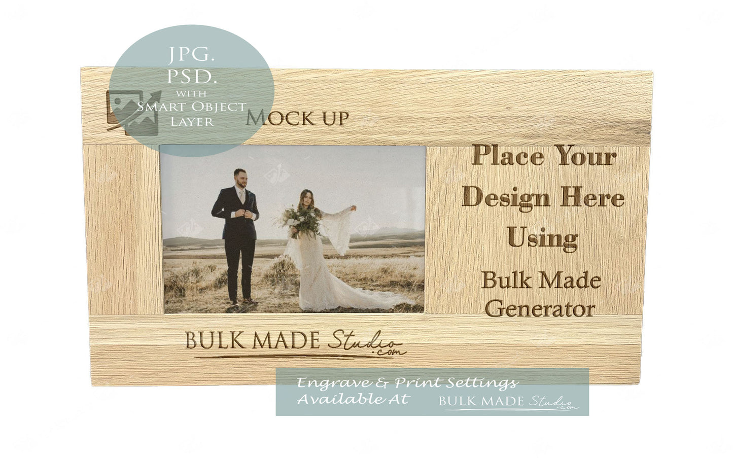 Oak Long Photo Frame Mockup PSD & JPG - Print & Engraving - Scandi Pine - PSD Templates with Smart Object - UK Product Mockup