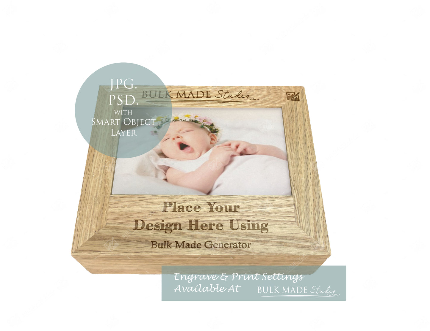Oak Photo Frame Box Mockup PSD & JPG - Print & Engraving - Scandi Pine - PSD Templates (Copy) with Smart Object - UK Product Mockup