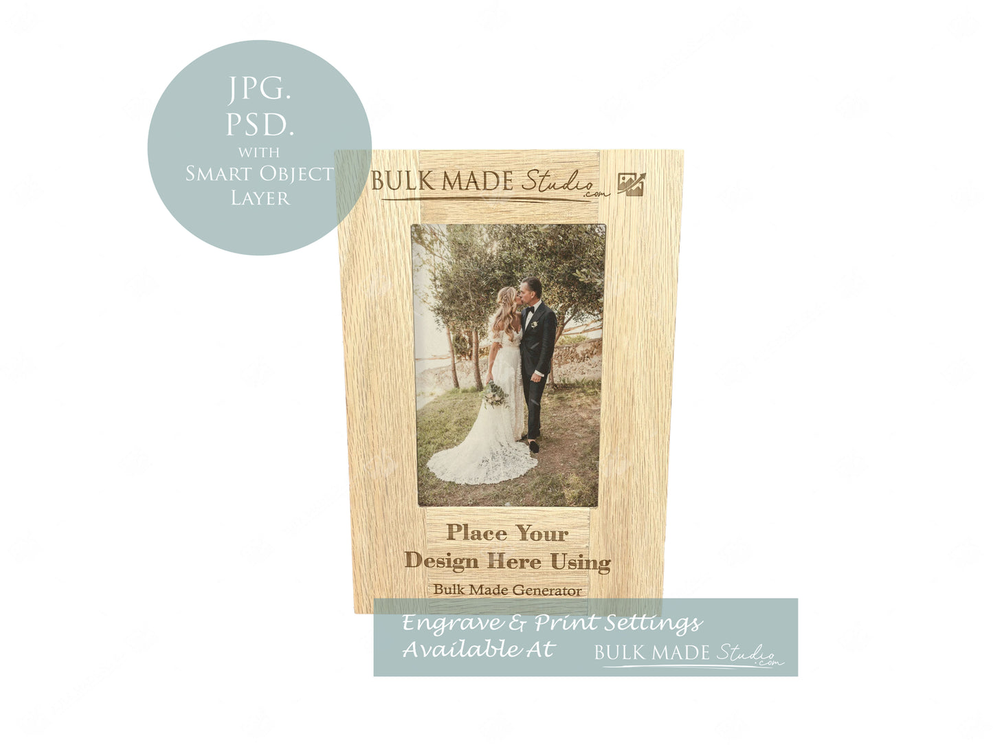 Oak Photo Frame Portrait Mockup PSD & JPG - Print & Engraving - Scandi Pine - PSD Templates with Smart Object - UK Product Mockup