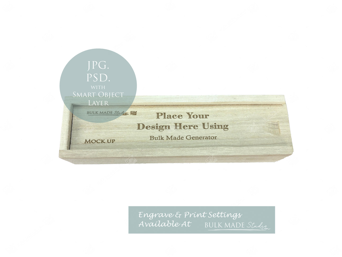 Wooden Pencil Case With Sliding Lid Mockup - Print & Engraving - Scandi Pine - PSD Templates with Smart Object - UK Product Mockup