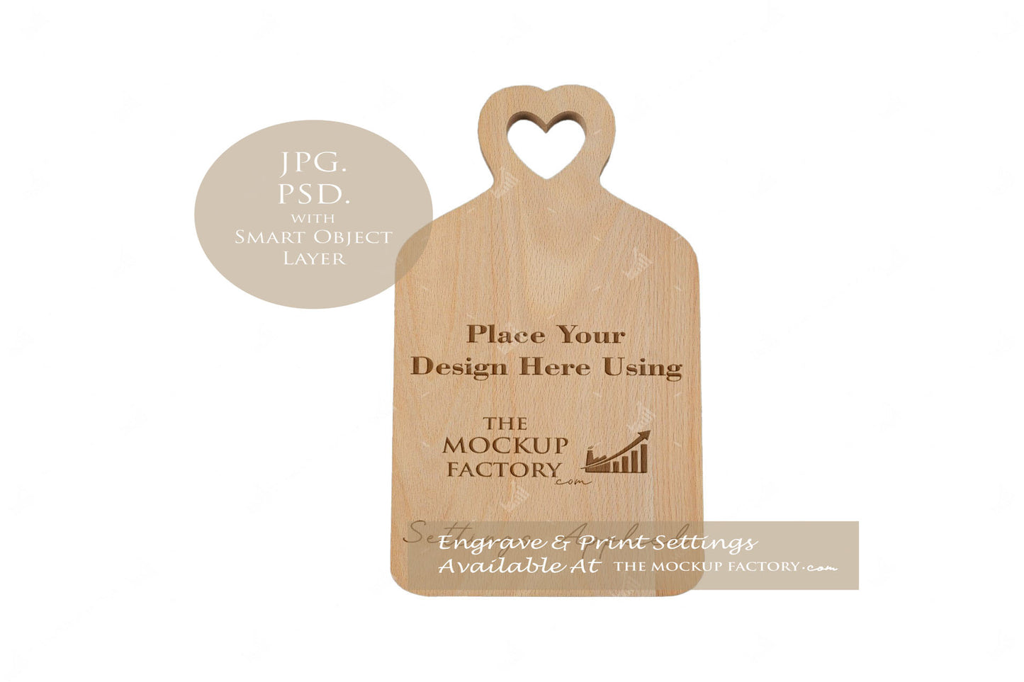 Beech Heart Cut Out Chopping Board Mockup PSD - Natural Botanicals Style Mockup - Smart Object Template with Smart Object - UK Product Mockup
