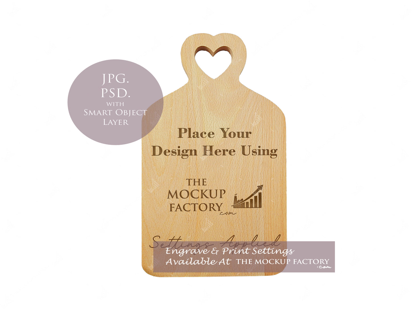 Heart Top Beech Chopping Board Mockup PSD - Dark Gothic Style Mockup - Smart Object Template with Smart Object - UK Product Mockup