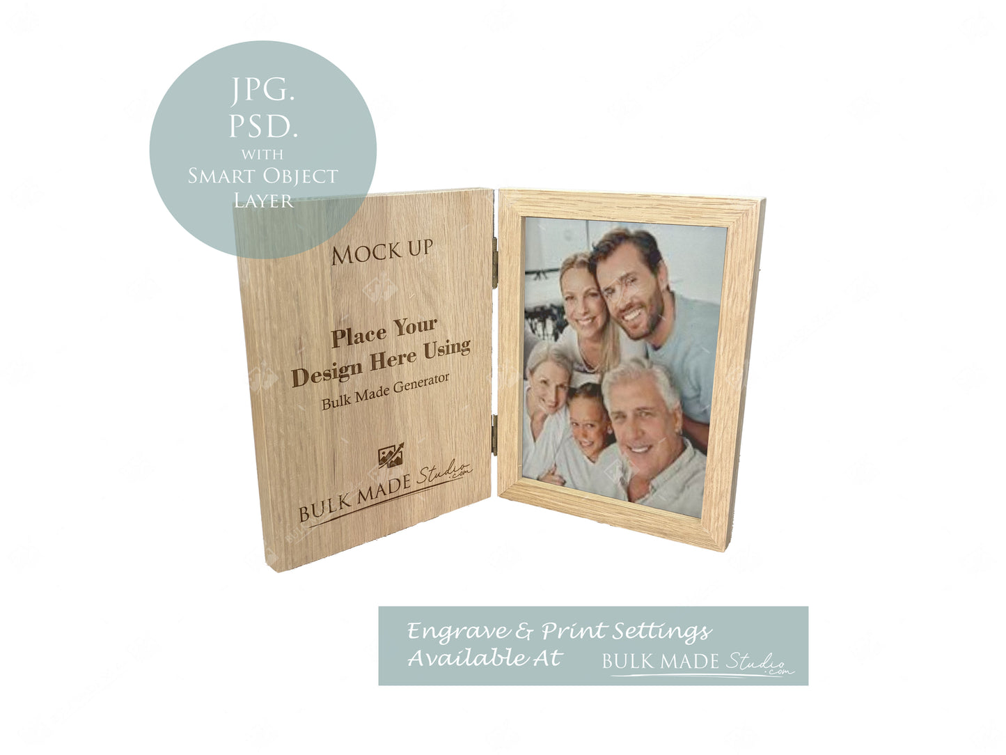 Oak Book Style Photo Frame Mockup PSD & JPG - Print & Engraving - Scandi Pine - PSD Templates with Smart Object - UK Product Mockup
