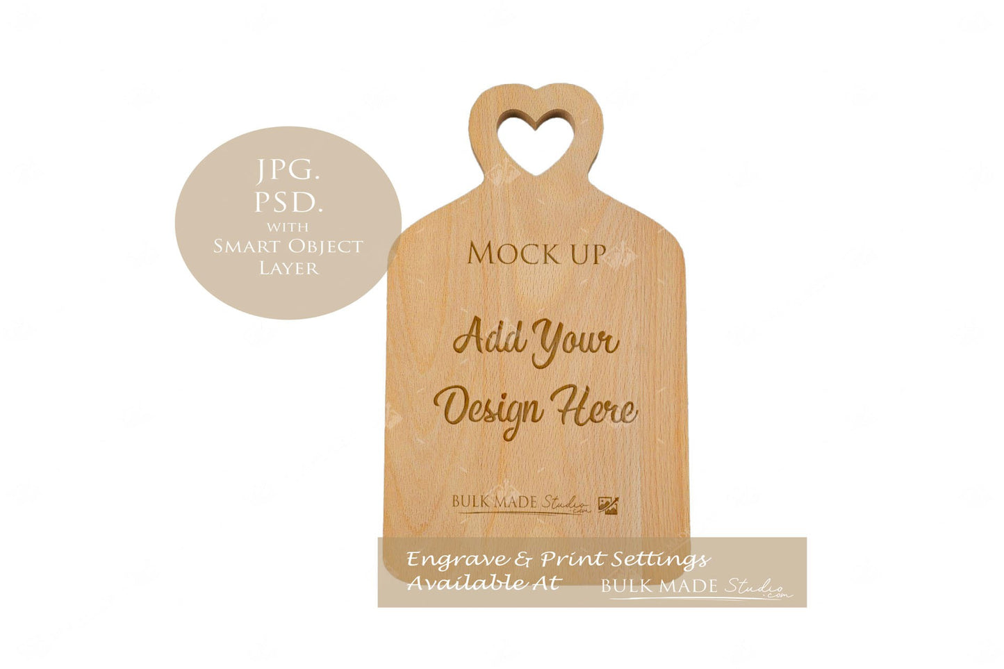 Heart Top Beech Chopping Board Mockup PSD Bundle - Summer Floral Style Mockup - Smart Object Template with Smart Object - UK Product Mockup
