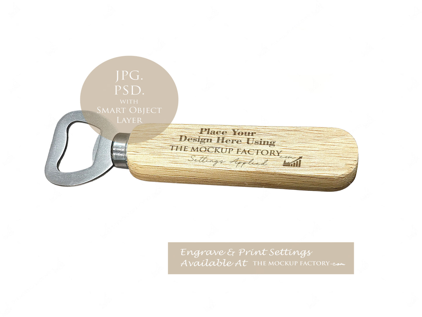 Bottle Opener Long Wooden Handle Mockup PSD - Dark Vintage Style Mockup - Smart Object Template with Smart Object - UK Product Mockup