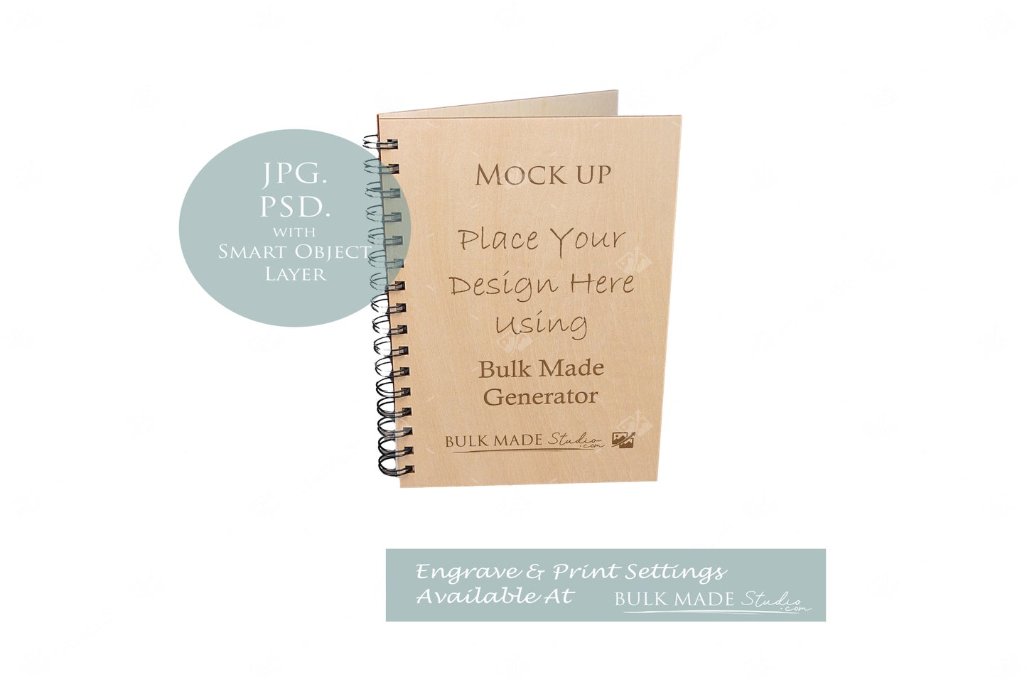 Plywood Notebook, Guest Book Mockup, Landscape & Portrait Mockup - Engraving & Print - Scandi Pine - PSD Templates with Smart Object - UK Product Mockup