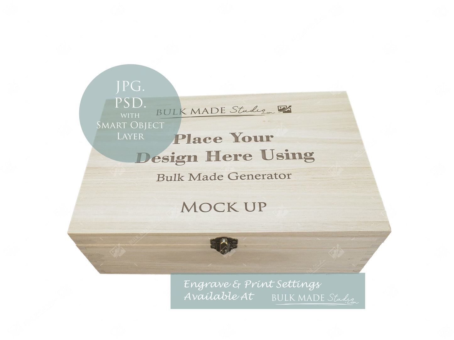 Rectangle Paulownia Wooden Box Mockup - Engrave or Print - Scandi Pine - PSD Templates with Smart Object - UK Product Mockup
