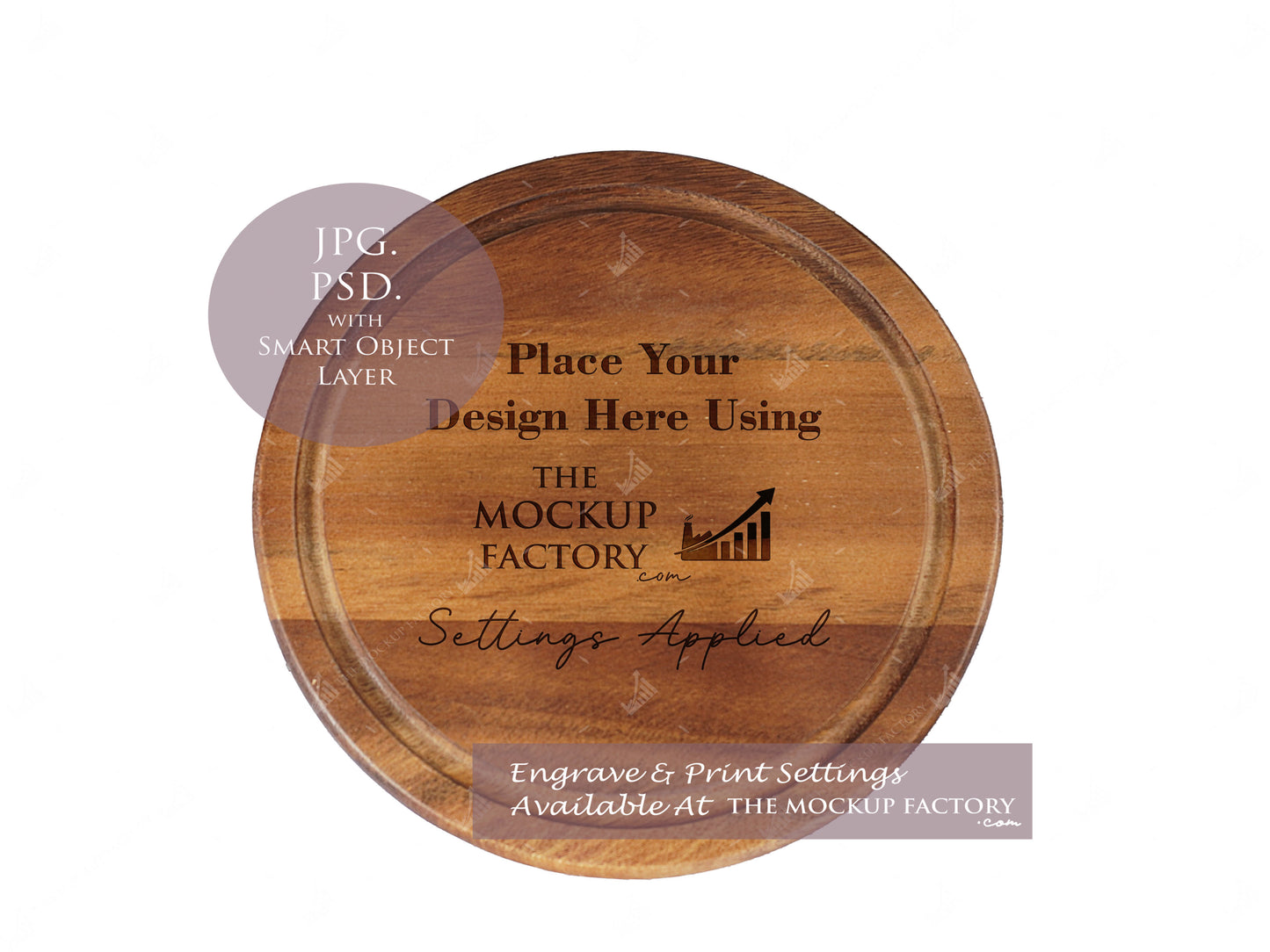 Round Acacia Chopping Board Mockup PSD - Dark Gothic Style Mockup - Smart Object Template with Smart Object - UK Product Mockup