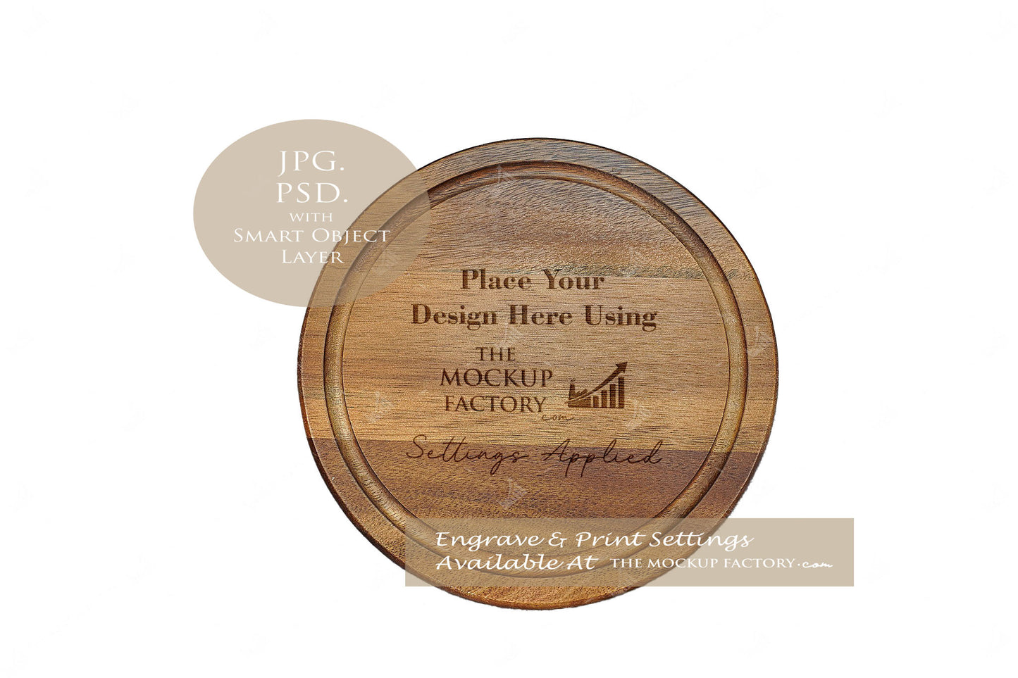 Acacia Round Chopping Board Mockup Template - Dark Vintage - PSD & JPG with Smart Object - UK Product Mockup