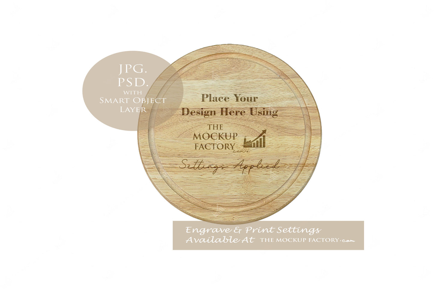 Round Rubberwood Chopping Board Mockup PSD - Natural Botanicals Style Mockup - Smart Object Template with Smart Object - UK Product Mockup