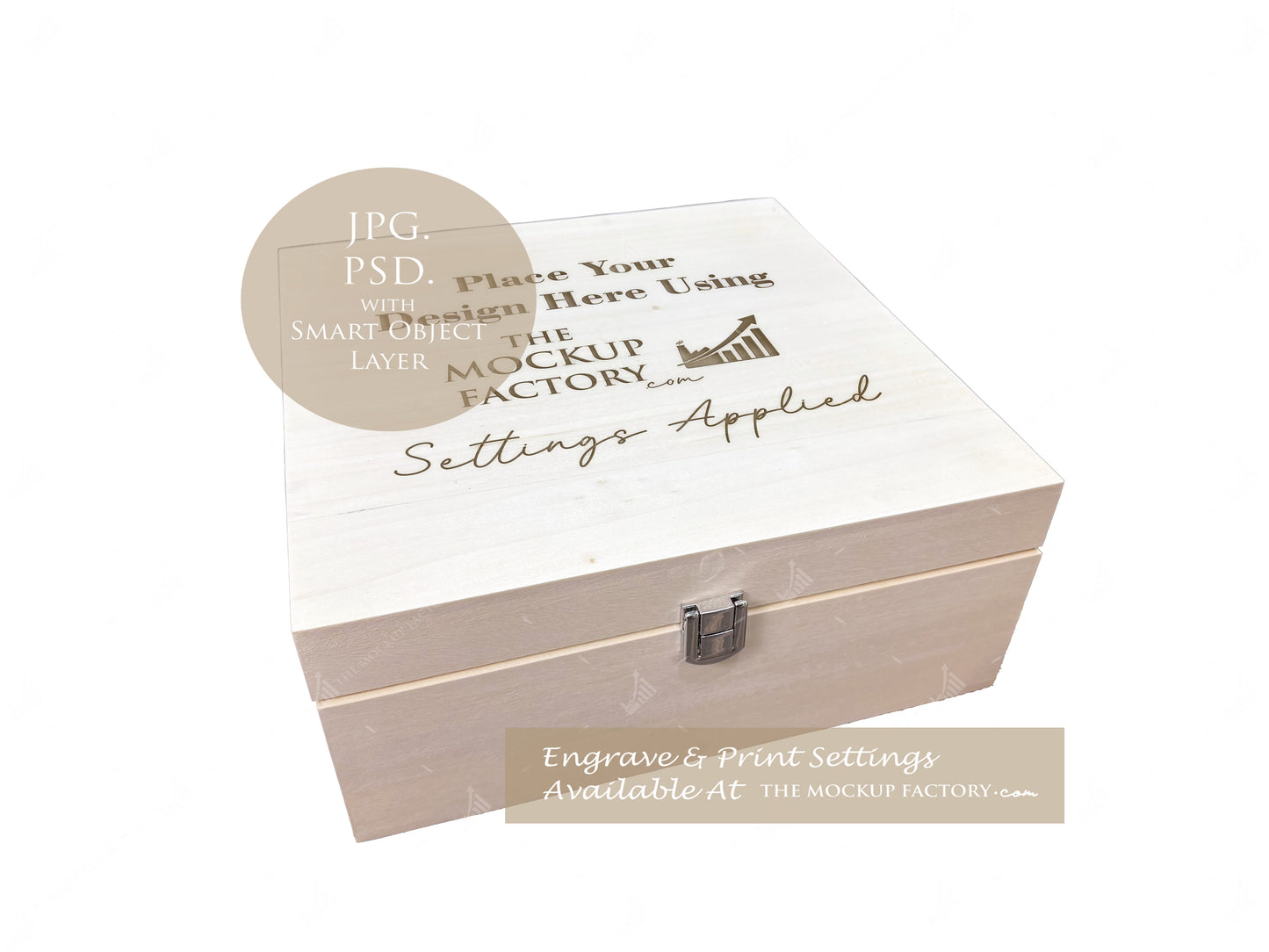 Poplar Luxury Square Wooden Box Mockup PSD -Natural Botanicals Style Mockup - Smart Object Template with Smart Object - UK Product Mockup