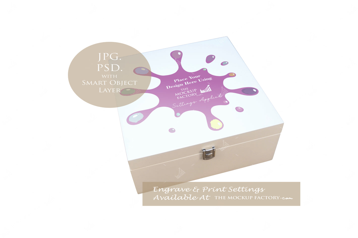 White Lacquered Luxury Square Wooden Box Mockup Wedding Theme - Printing - Dark Vintage - PSD Templates with Smart Object - UK Product Mockup