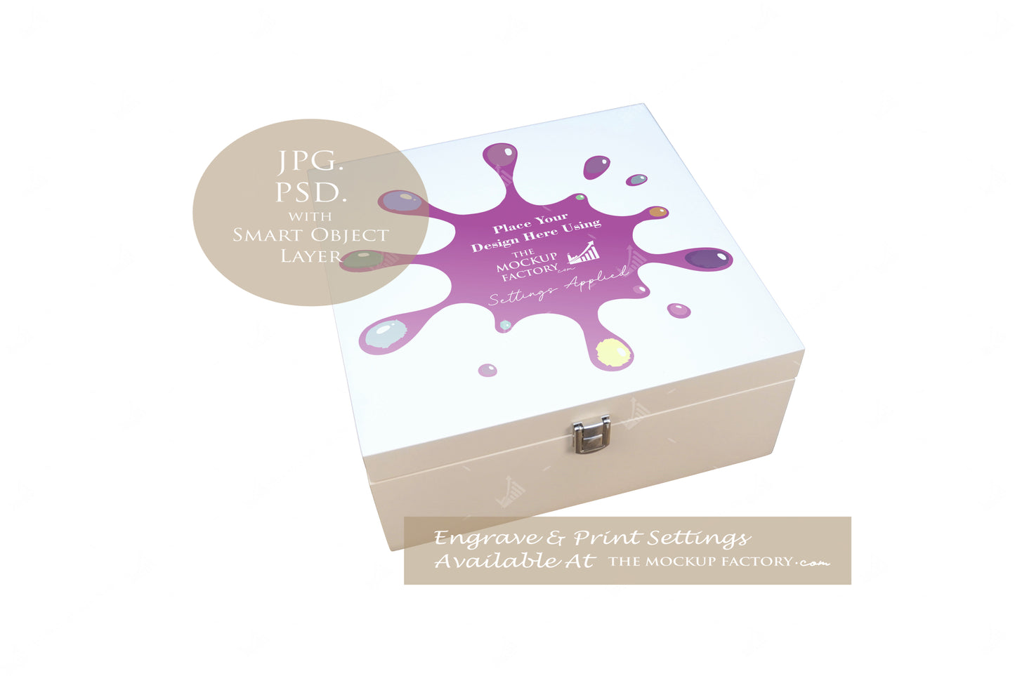 White Lacquered Luxury Square Wooden Box Mockup - Printing - Dark Vintage - PSD Templates with Smart Object - UK Product Mockup