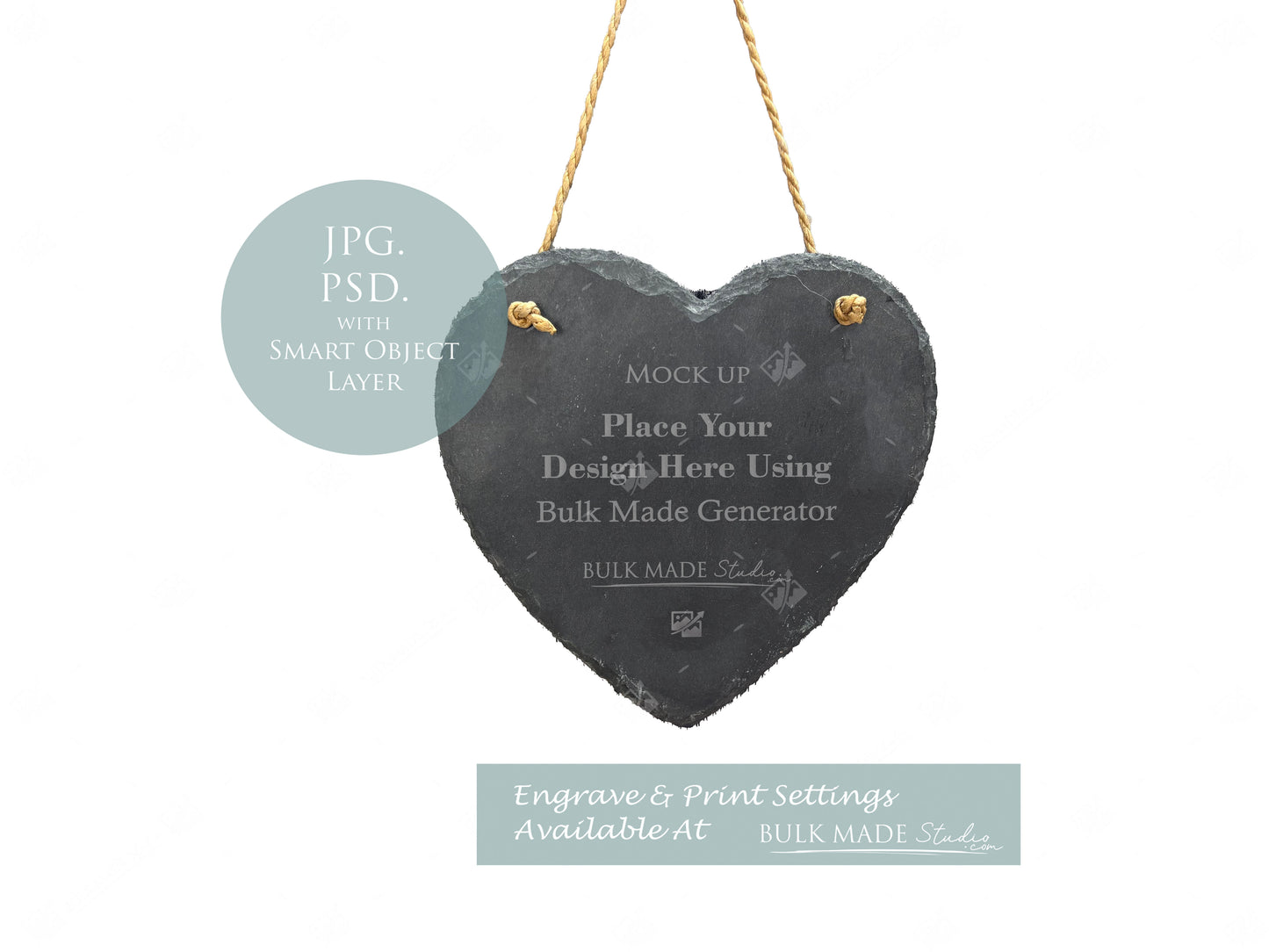 Slate Heart Hanging Plaque Mockup - Engrave or Print - Scandi Pine - PSD Templates with Smart Object - UK Product Mockup