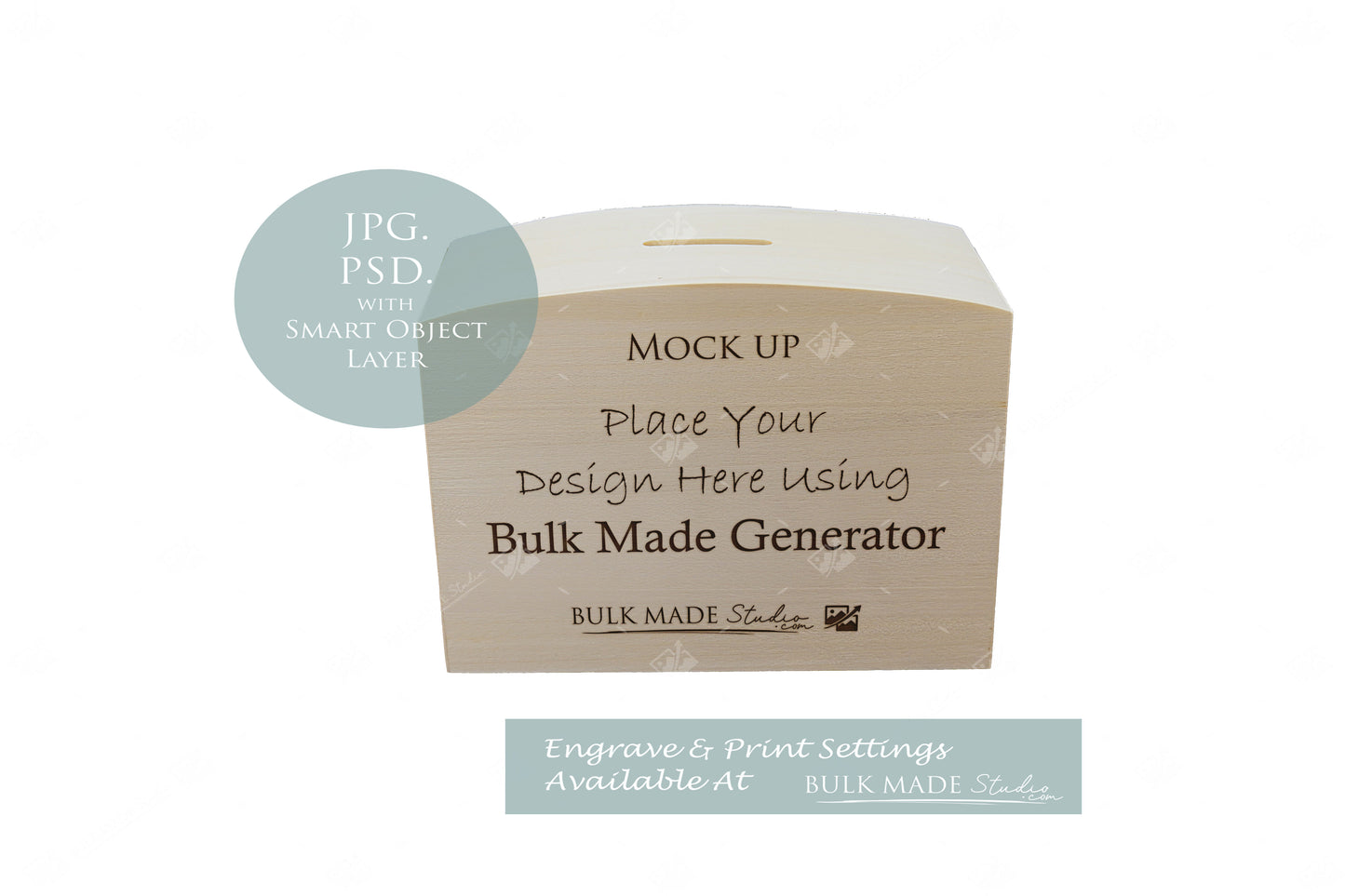 Wooden Money Box Mockup - Print- Engrave - Scandi Pine - PSD Templates with Smart Object - UK Product Mockup