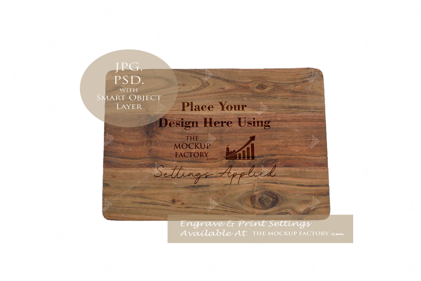 Large Acacia Rectangle Chopping Board Mockup PSD - Natural Botanicals Style Mockup - Smart Object Template with Smart Object - UK Product Mockup