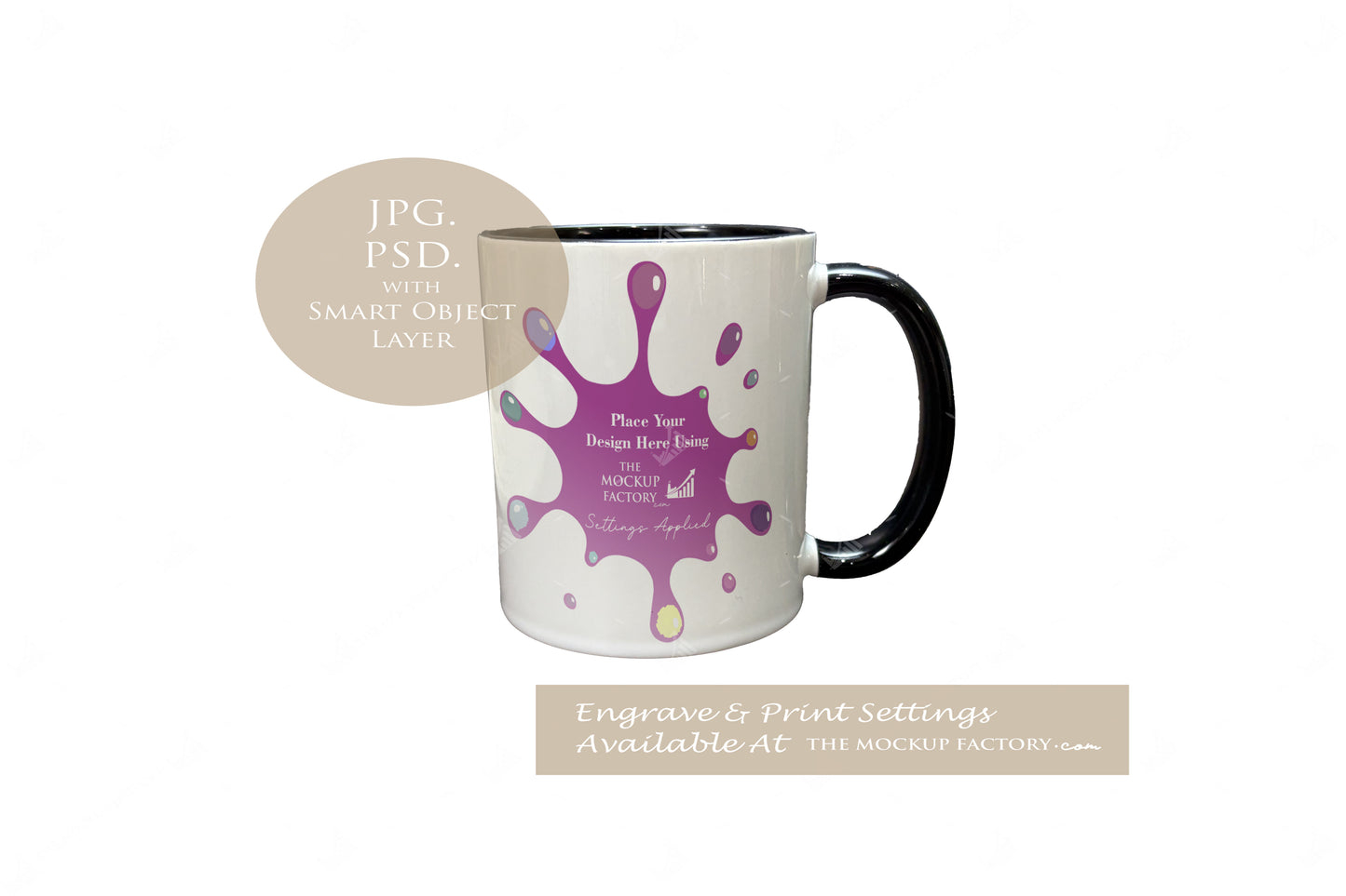 Ceramic Mugs Mockup - White & Coloured - Dark Vintage - PSD Template with Smart Object - UK Product Mockup