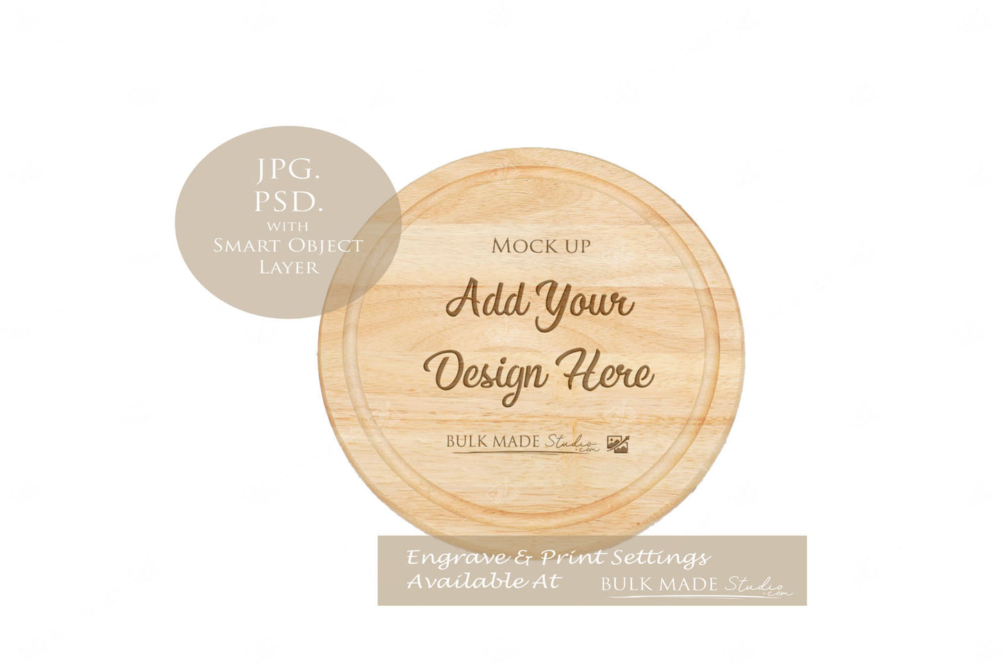 Round Rubberwood Chopping Board Mockup PSD Bundle - Summer Floral Style Mockup - Smart Object Template with Smart Object - UK Product Mockup
