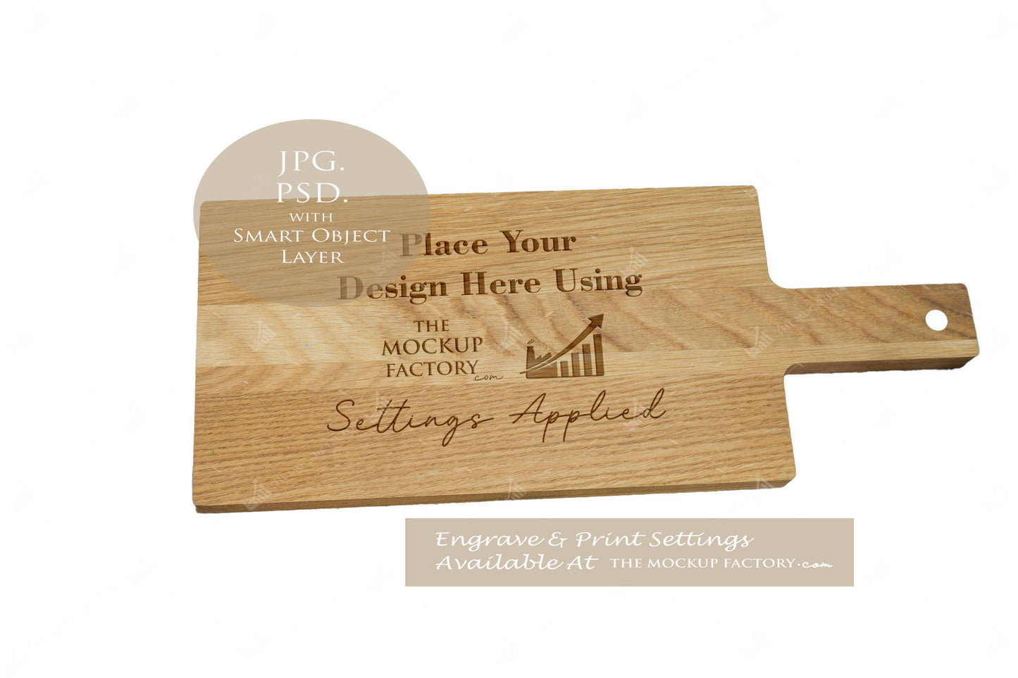 Oak Paddle Chopping Board Mockup PSD - Natural Botanicals Style Mockup - Smart Object Template with Smart Object - UK Product Mockup