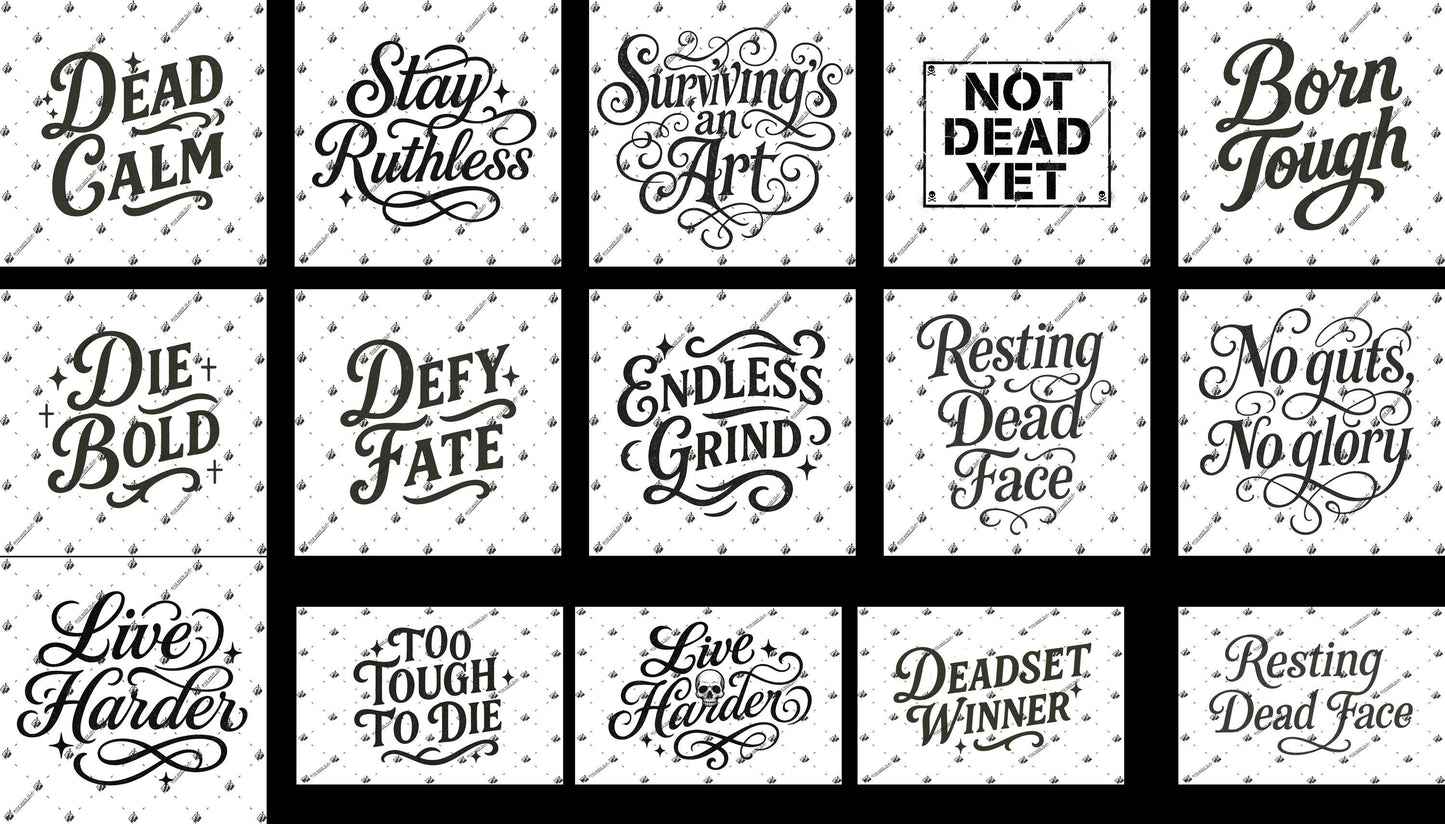 a collection of black and white text designs, each with a unique style and message. The text designs vary in size, font, and layout, creating a visually diverse and engaging collection.