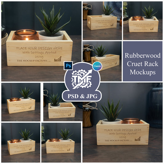 Rubberwood Storage Caddy Mockup Bundle PSD - Dark Vintage Style Mockup - Smart Object Template with Smart Object - UK Product Mockup