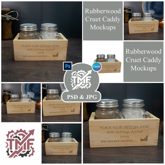 Rubberwood Storage Caddy Mockup Bundle PSD - Dark Vintage Style Mockup SET 2 - Smart Object Template with Smart Object - UK Product Mockup