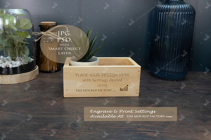Rubberwood Storage Caddy Mockup Bundle PSD - Dark Vintage Style Mockup - Smart Object Template with Smart Object - UK Product Mockup