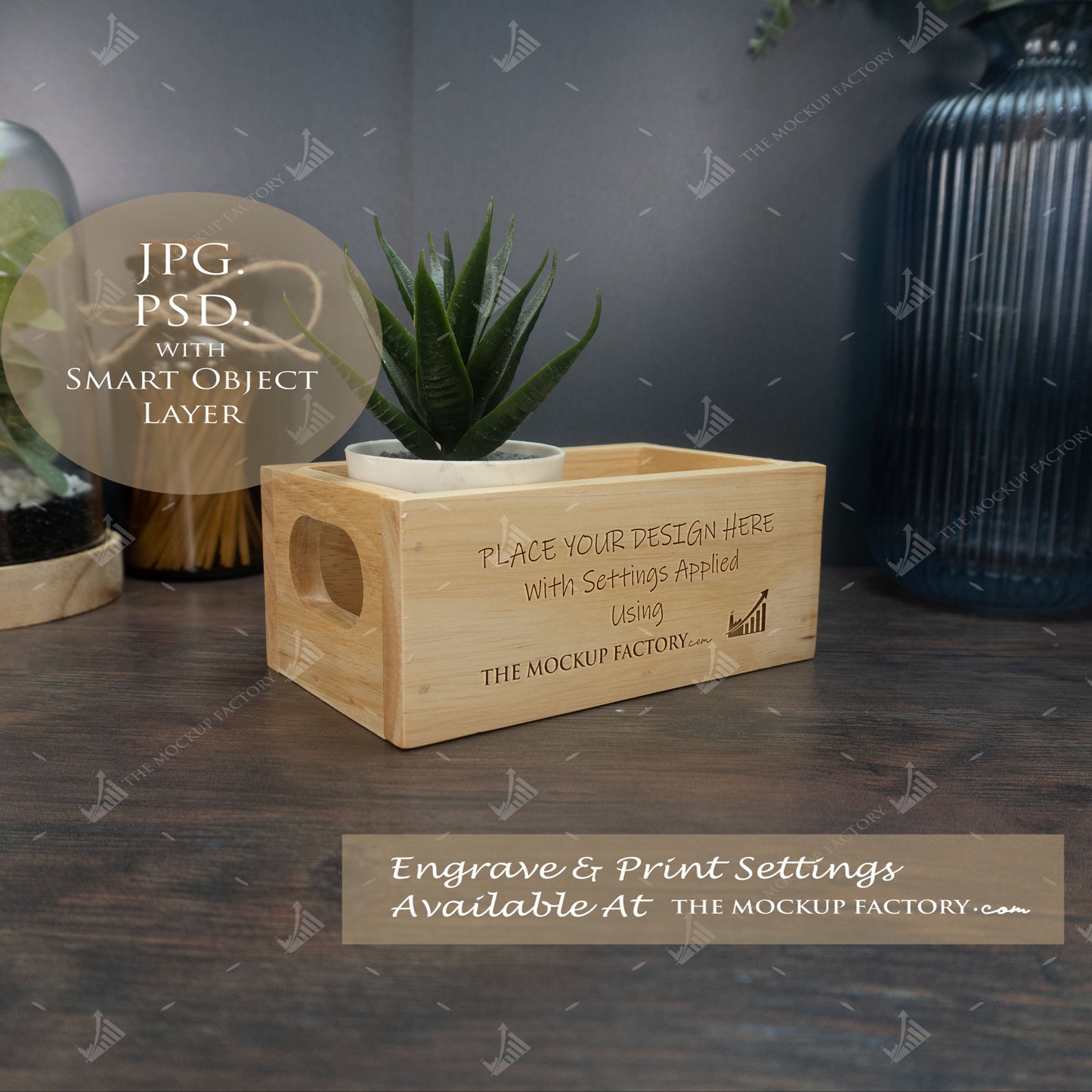 Rubberwood Storage Caddy Mockup Bundle PSD - Dark Vintage Style Mockup - Smart Object Template with Smart Object - UK Product Mockup