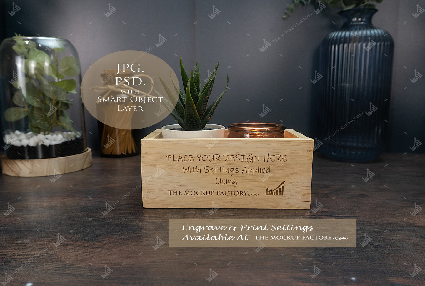 Rubberwood Storage Caddy Mockup Bundle PSD - Dark Vintage Style Mockup - Smart Object Template with Smart Object - UK Product Mockup