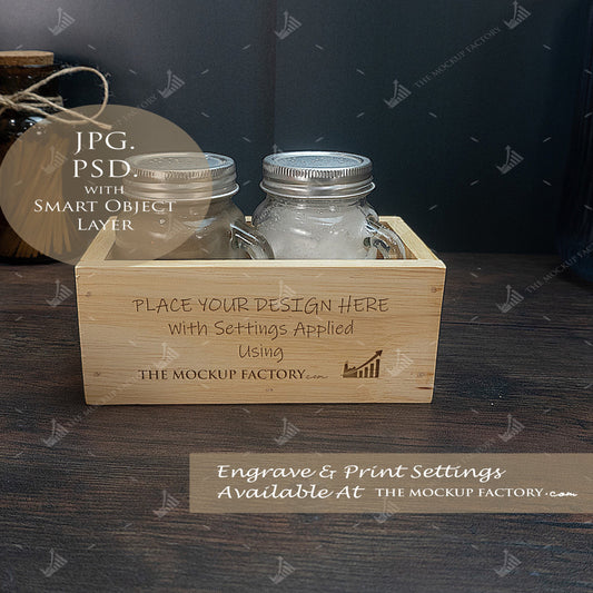 Rubberwood Storage Caddy Mockup PSD - Dark Vintage Style Mockup SET 2 - Smart Object Template with Smart Object - UK Product Mockup