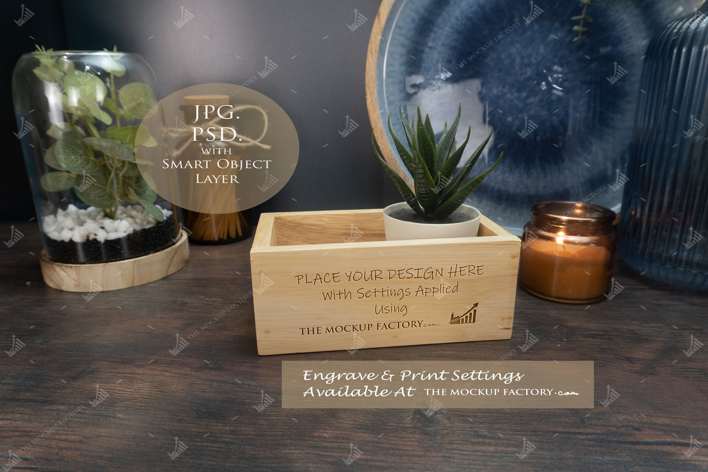 Rubberwood Storage Caddy Mockup Bundle PSD - Dark Vintage Style Mockup - Smart Object Template with Smart Object - UK Product Mockup