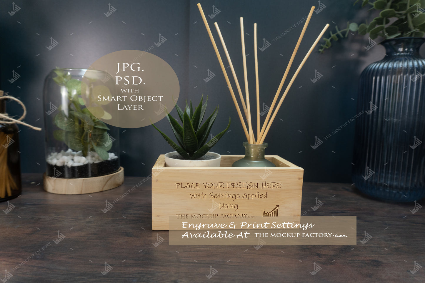Rubberwood Storage Caddy Mockup Bundle PSD - Dark Vintage Style Mockup - Smart Object Template with Smart Object - UK Product Mockup