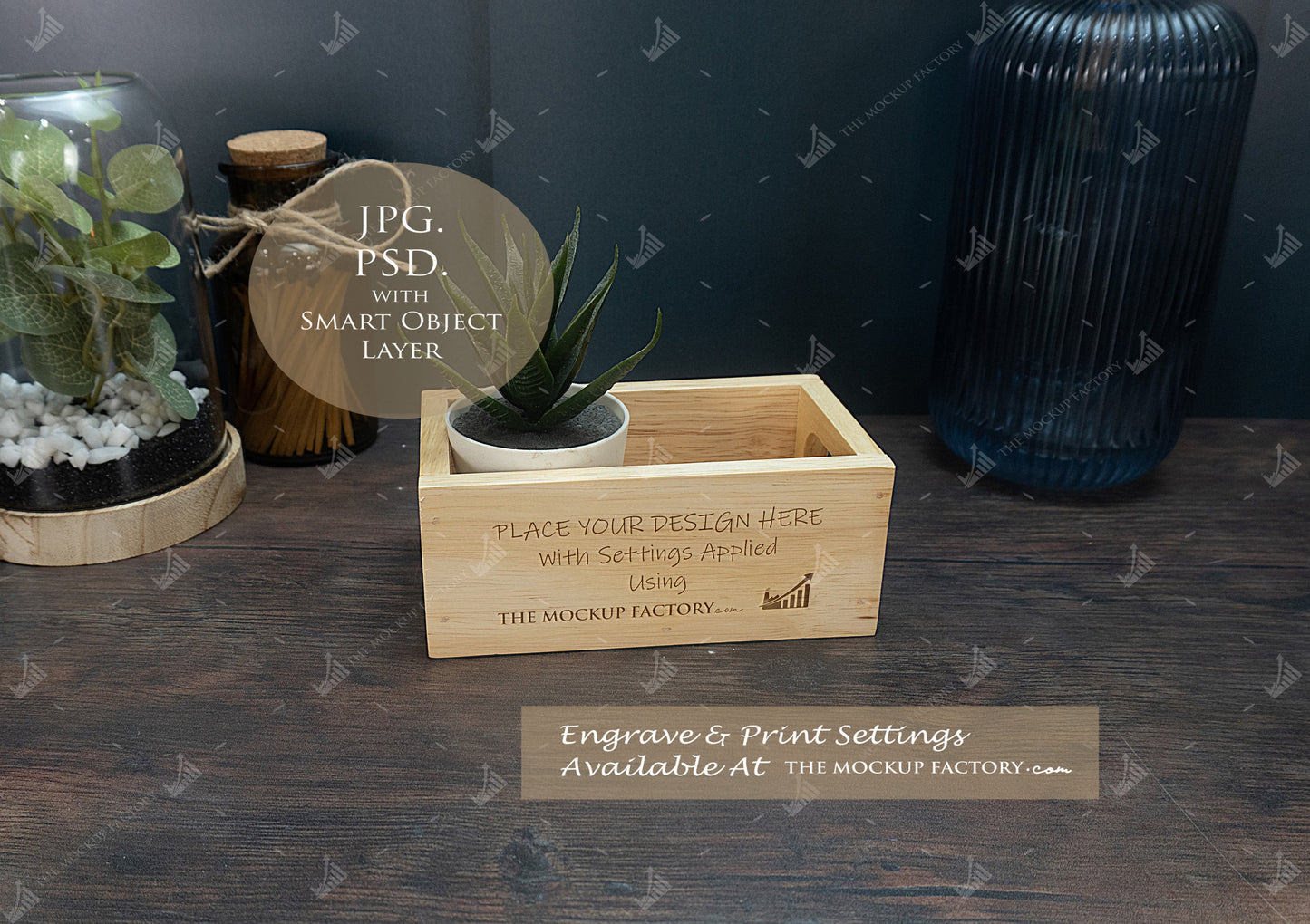 Rubberwood Storage Caddy Mockup Bundle PSD - Dark Vintage Style Mockup - Smart Object Template with Smart Object - UK Product Mockup