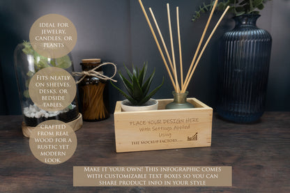 Rubberwood Storage Caddy Mockup Bundle PSD - Dark Vintage Style Mockup - Smart Object Template with Smart Object - UK Product Mockup