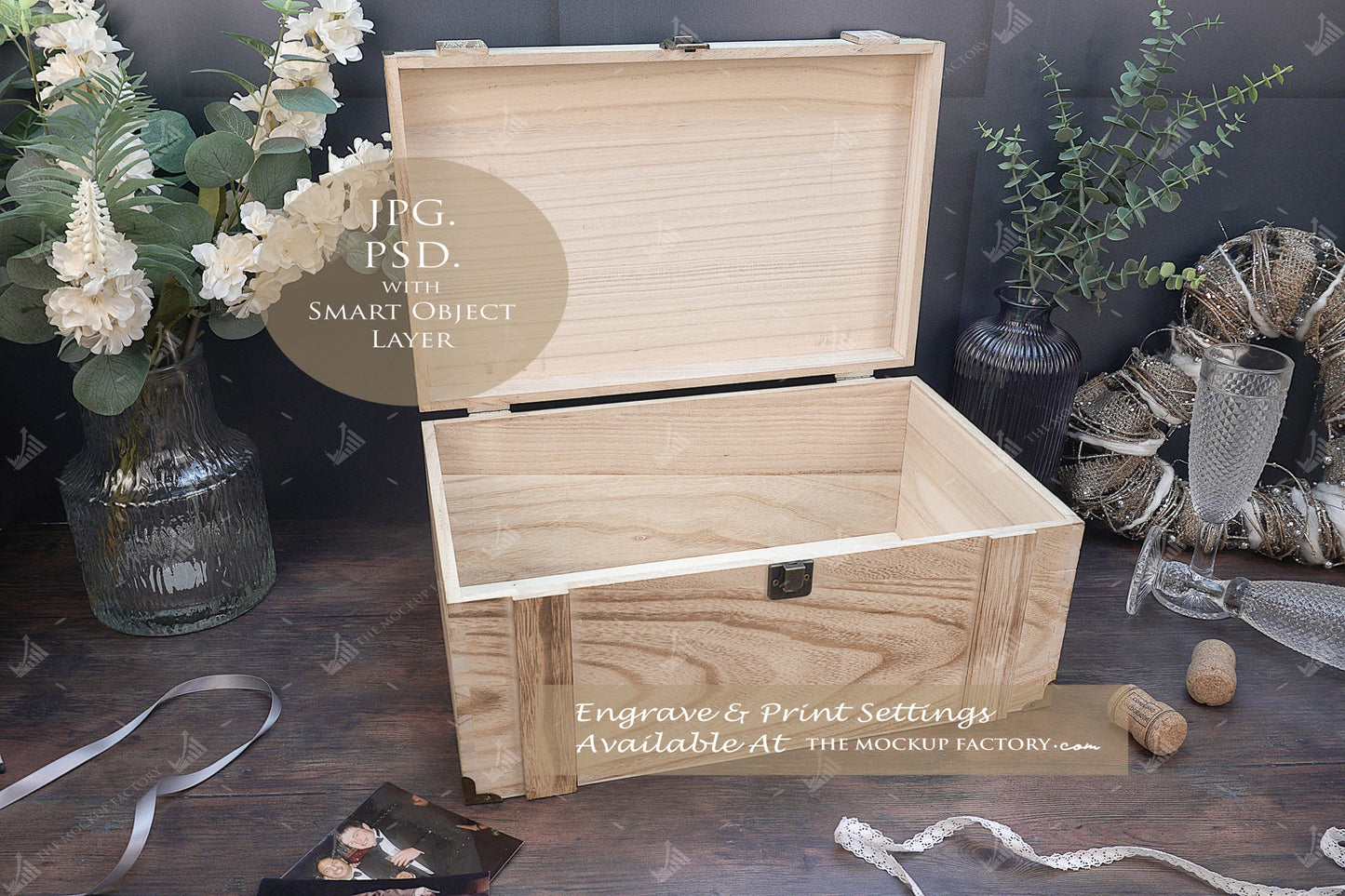 Rustic Burnt Finish Rectangle Chest Box Mockup Bundle - Dark Vintage Styling - PSD Templates with Smart Object - UK Product Mockup