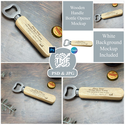 Bottle Opener Long Wooden Handle Mockup Bundle PSD - Dark Vintage Style Mockup - Smart Object Template with Smart Object - UK Product Mockup