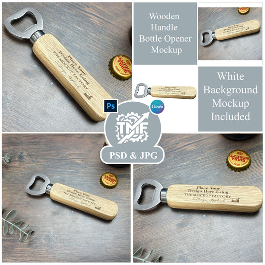Bottle Opener Long Wooden Handle Mockup Bundle PSD - Dark Vintage Style Mockup - Smart Object Template with Smart Object - UK Product Mockup