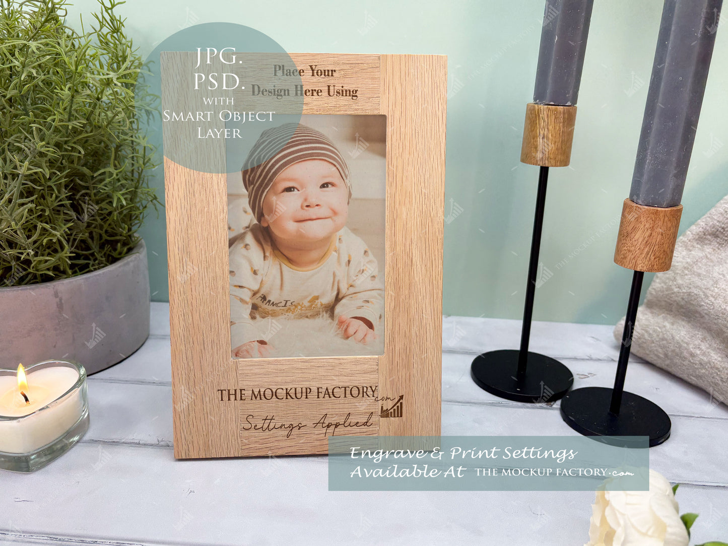 Oak Portrait Photo Frame Mockup Bundle - Print & Engraving  - Pastel Floral - PSD Templates with Smart Object - UK Product Mockup