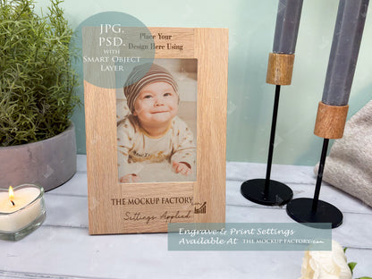 Oak Portrait Photo Frame Mockup Bundle - Print & Engraving  - Pastel Floral - PSD Templates with Smart Object - UK Product Mockup