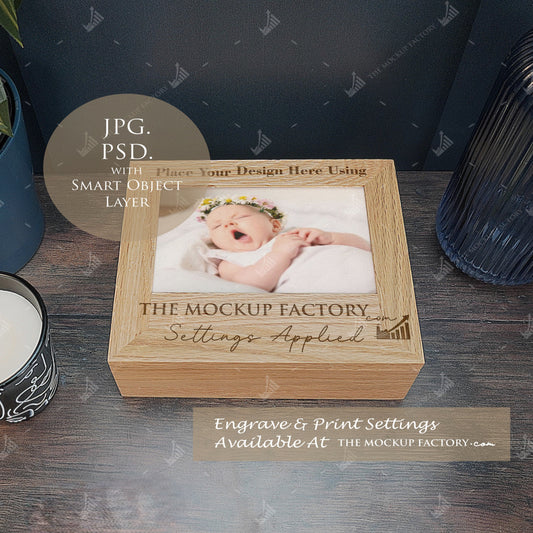 Oak Box Photo Frame Mockup - Dark Vintage Styling - PSD Templates with Smart Object - UK Product Mockup