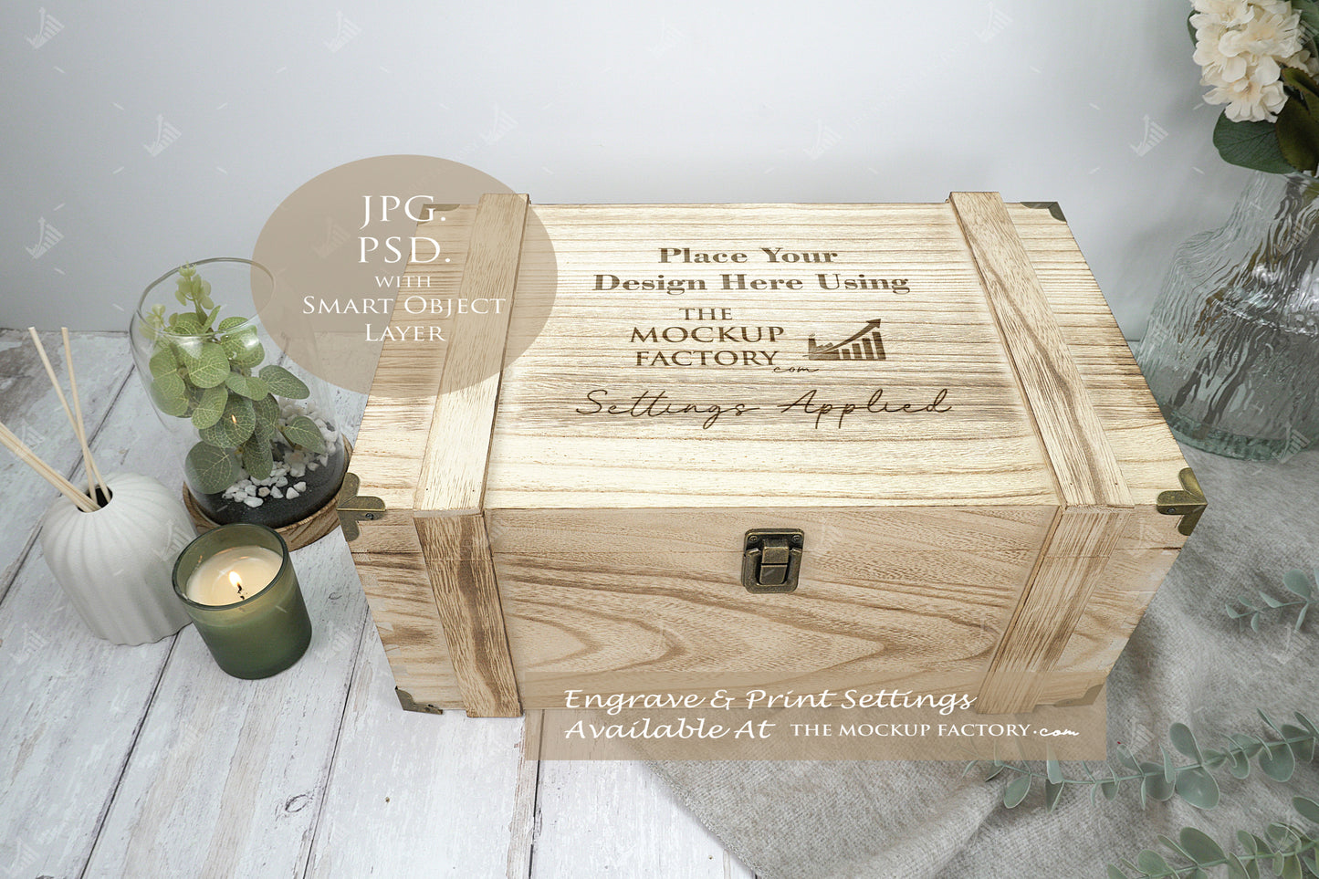 Rustic Burnt Finish Rectangle Chest Box Mockup Bundle PSD -Natural Botanicals Style Mockup - Smart Object Template with Smart Object - UK Product Mockup