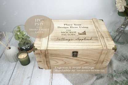 Rustic Burnt Finish Rectangle Chest Box Mockup Bundle PSD -Natural Botanicals Style Mockup - Smart Object Template with Smart Object - UK Product Mockup