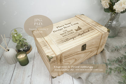 Rustic Burnt Finish Rectangle Chest Box Mockup Bundle PSD -Natural Botanicals Style Mockup - Smart Object Template with Smart Object - UK Product Mockup