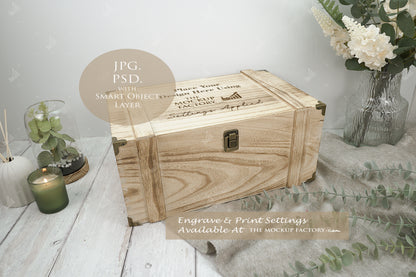 Rustic Burnt Finish Rectangle Chest Box Mockup Bundle PSD -Natural Botanicals Style Mockup - Smart Object Template with Smart Object - UK Product Mockup