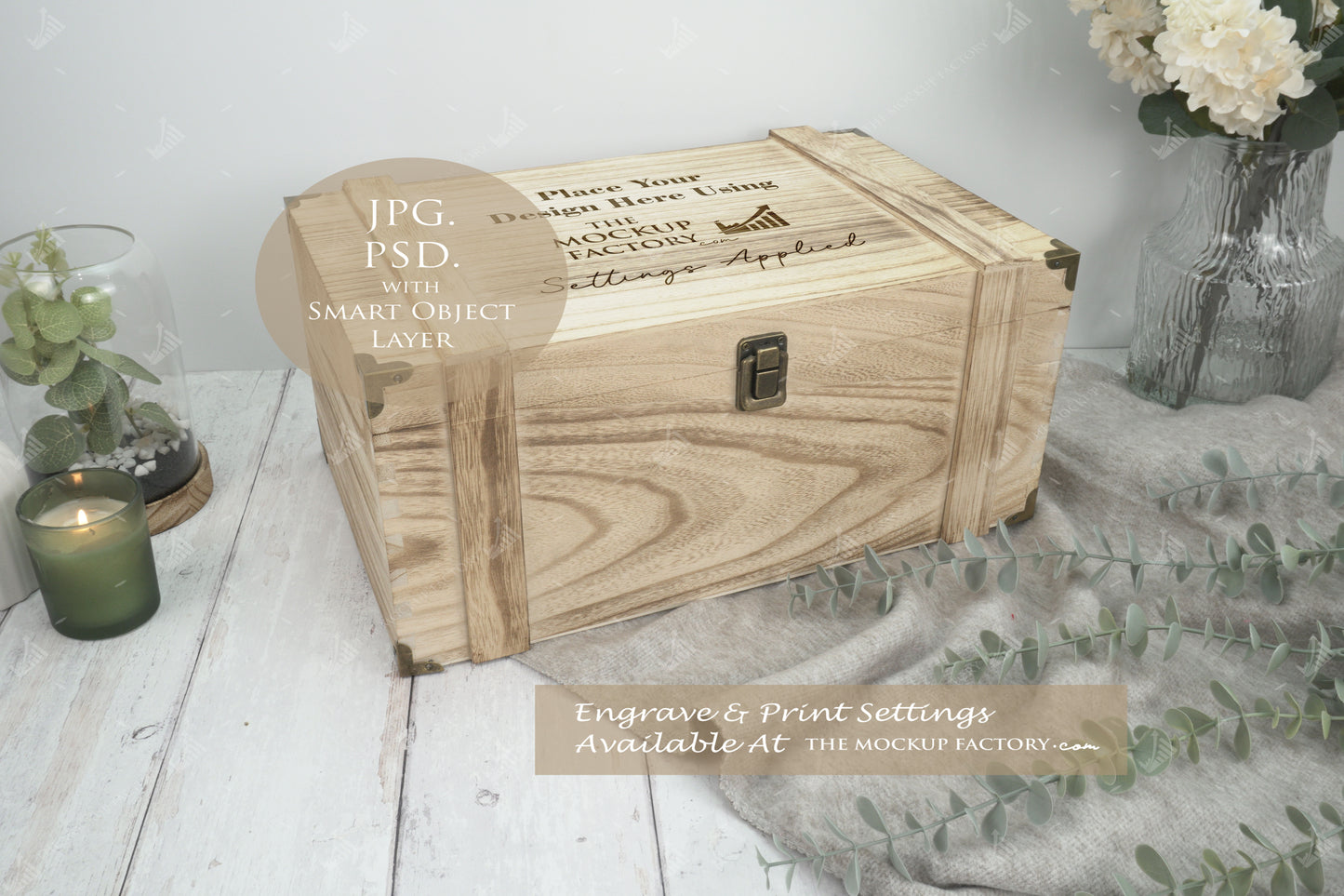 Rustic Burnt Finish Rectangle Chest Box Mockup Bundle PSD -Natural Botanicals Style Mockup - Smart Object Template with Smart Object - UK Product Mockup