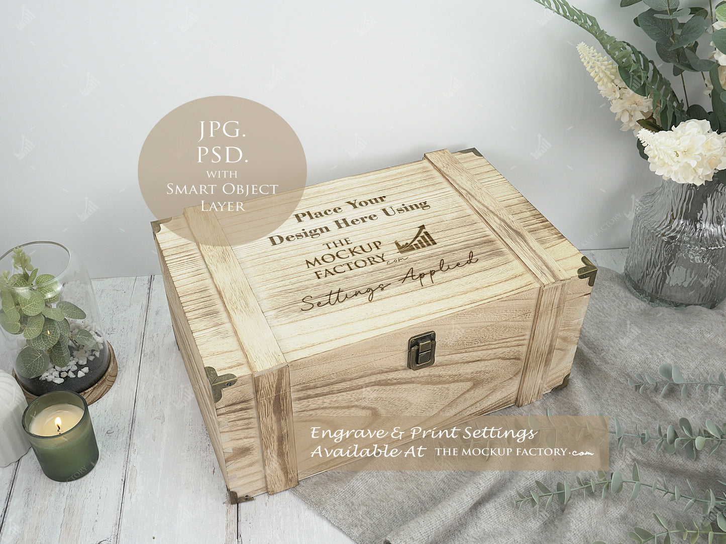 Rustic Burnt Finish Rectangle Chest Box Mockup Bundle PSD -Natural Botanicals Style Mockup - Smart Object Template with Smart Object - UK Product Mockup